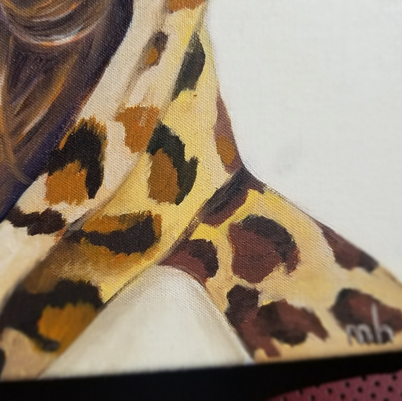 MELISSA HASLAM "Leopard Bear" original oil + acrylic 12" x 12" canvas painting  - Picture 5 of 8